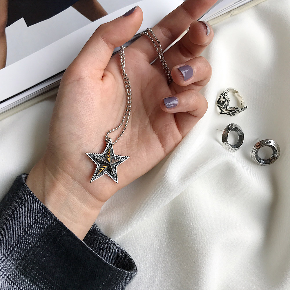 C033复古做旧星星项链