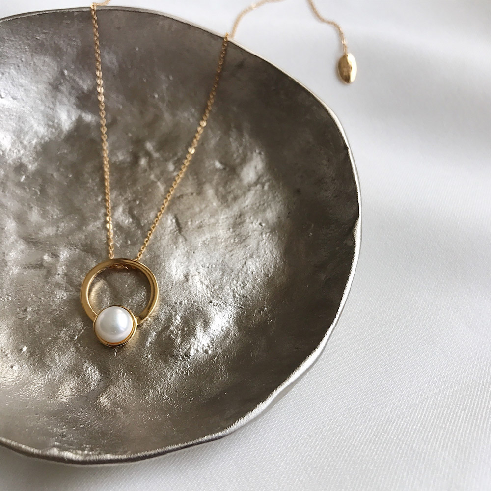 C039天然珍珠银镀金项链