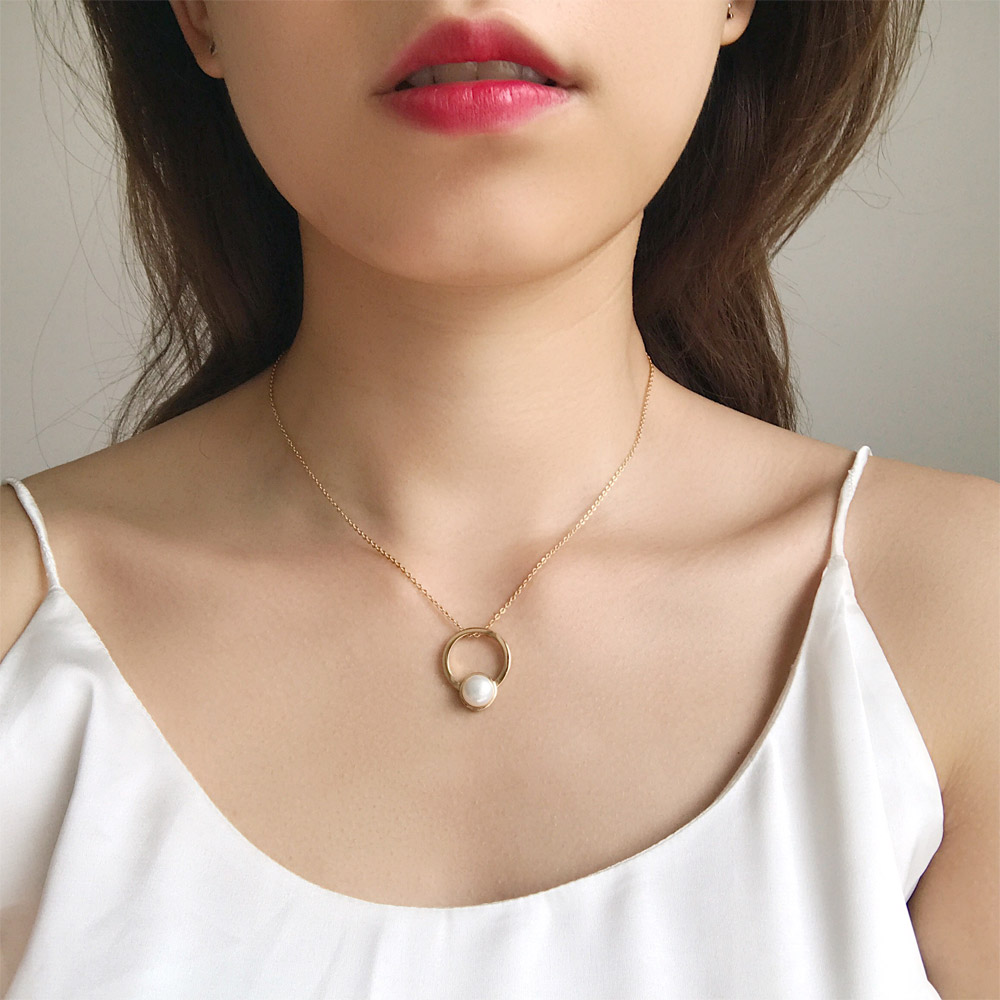 C039天然珍珠银镀金项链