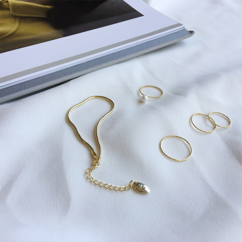 A024_A025_B005金单圈戒指_珍珠金单圈戒指_金蛇骨手链