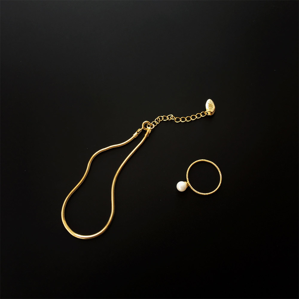 A024_A025_B005金单圈戒指_珍珠金单圈戒指_金蛇骨手链