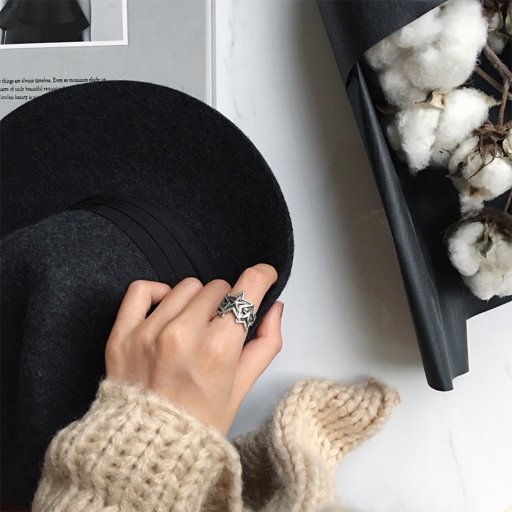 A024复古做旧星星戒指