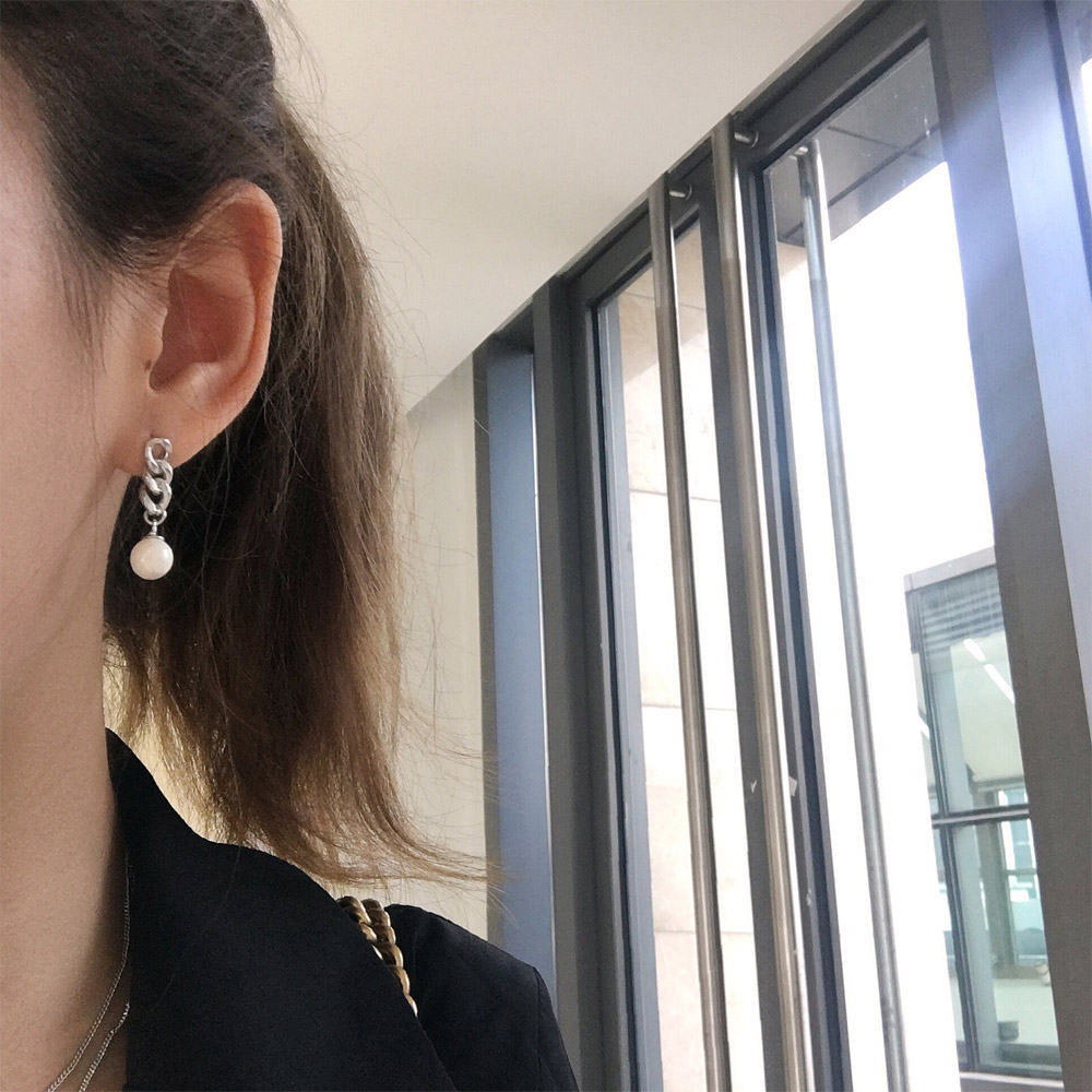 E010链条贝珠耳钉