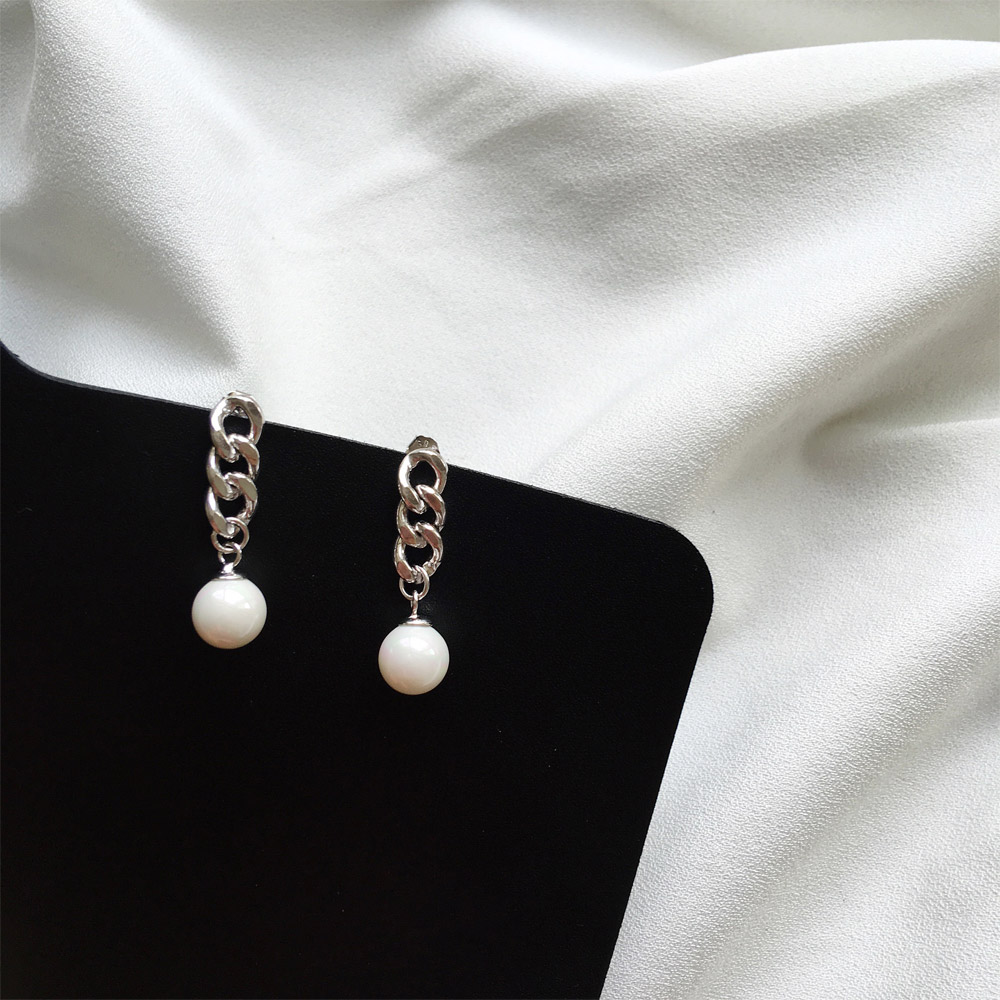 E010链条贝珠耳钉