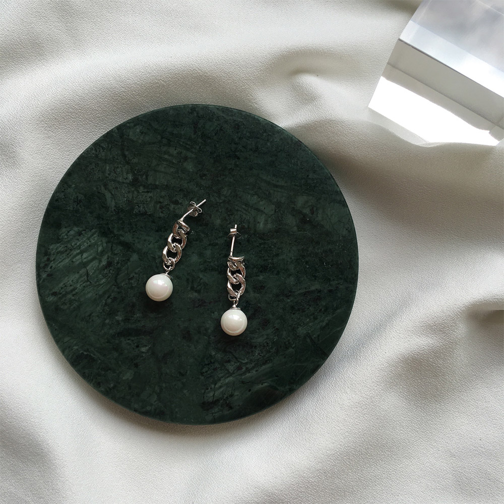 E010链条贝珠耳钉