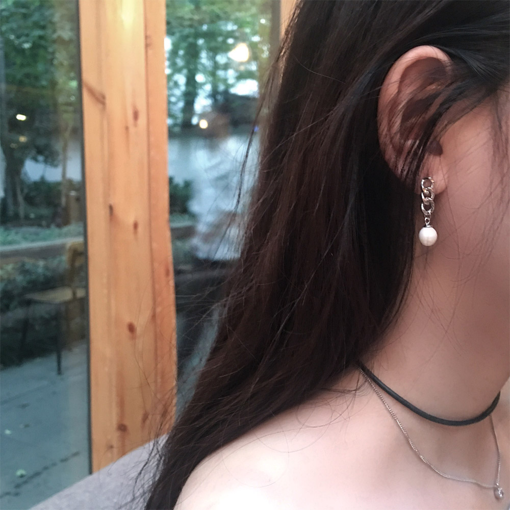 E010链条贝珠耳钉