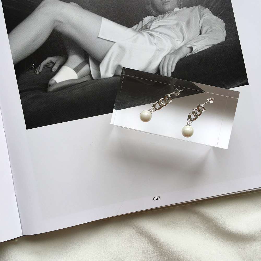 E010链条贝珠耳钉