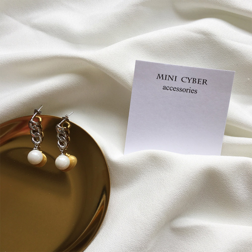 E010链条贝珠耳钉