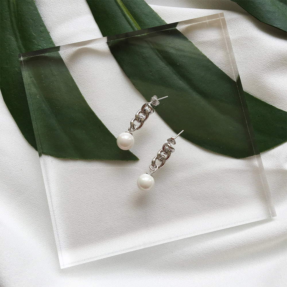 E010链条贝珠耳钉