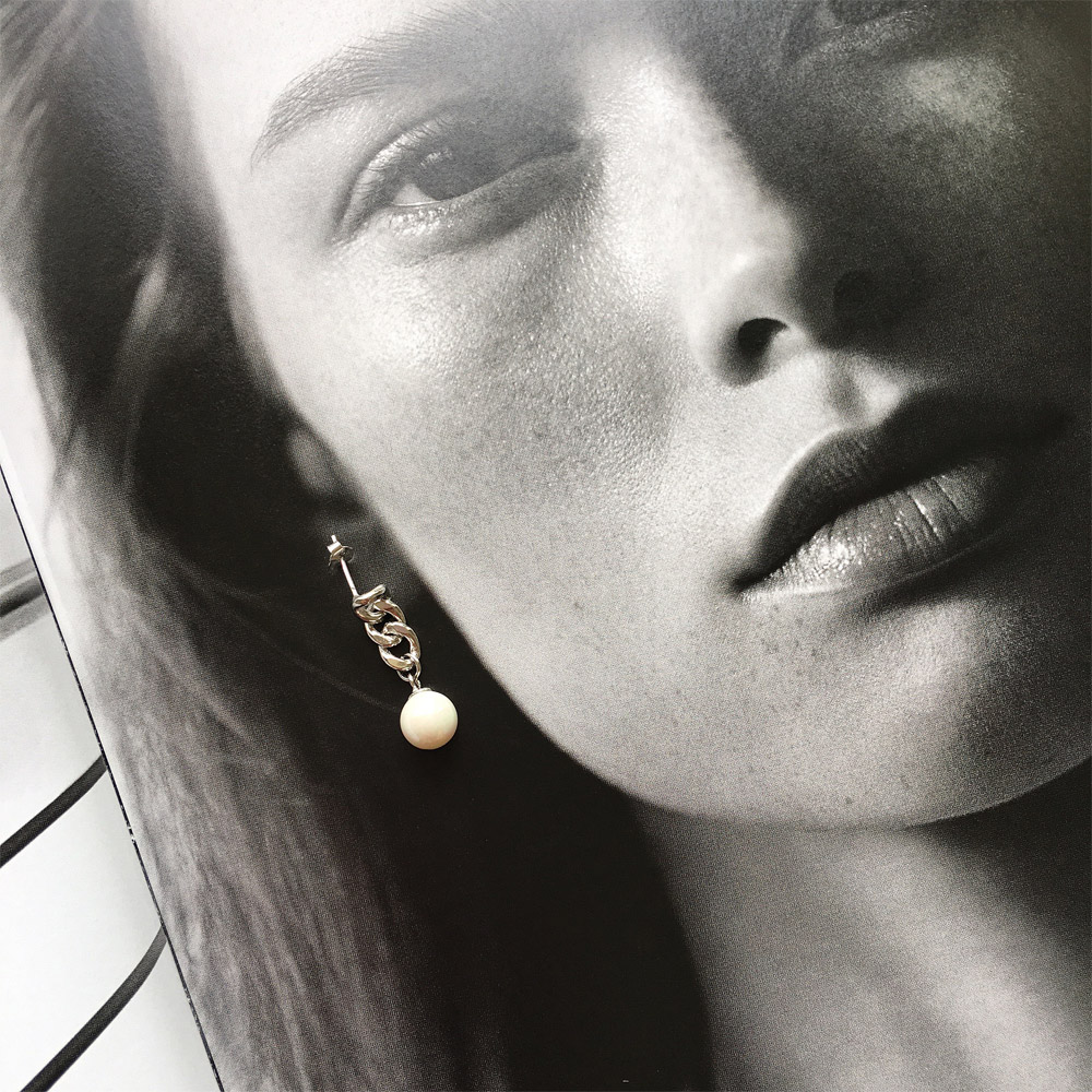 E010链条贝珠耳钉